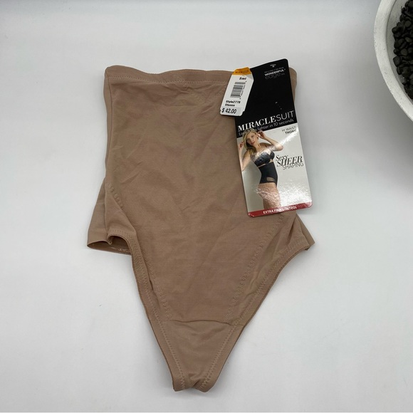 Women's Extra Firm Tummy-Control High-Waist Sheer Thong 2778 in stucco size S - Picture 6 of 8